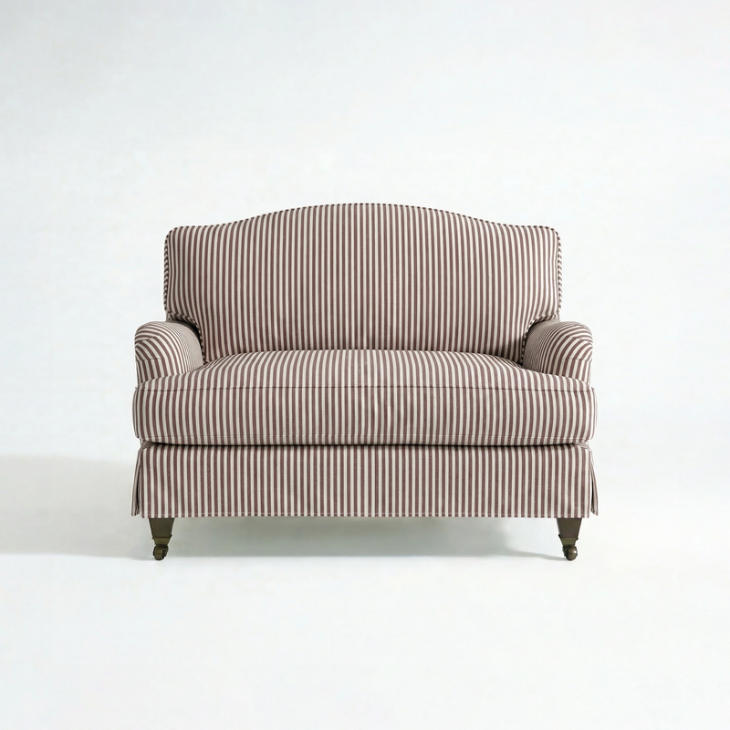 Isobel Loose Cover Loveseat in Narrow Chocolate Stripe - front