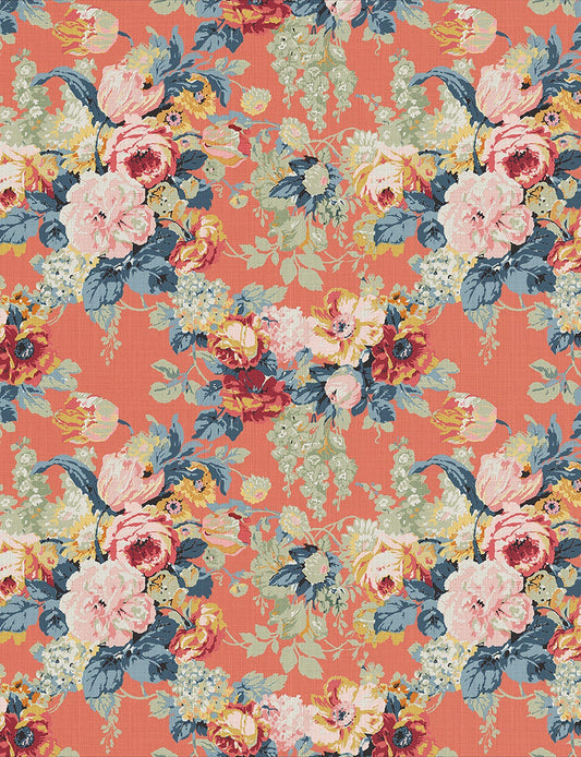 English Garden - Albertine - Coral Orange Fabric Swatch