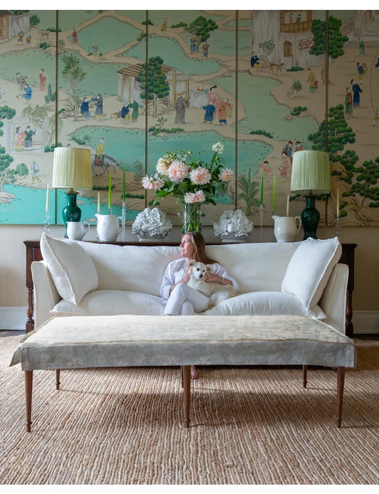 Coco Small Coffee Table Self Piped in Andrew Martin Peony Cloud - Hand Made in USA