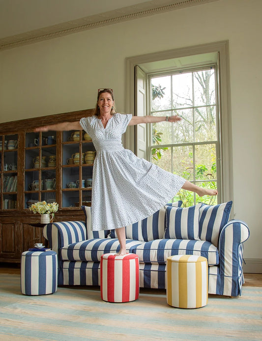 Barton Large Sofa with Scatter Cushions in Stripes Sea Holly - Hand Made in USA