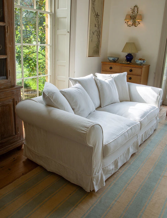Barton Large Sofa with Scatter Cushions in Cotton Linen Snow Drop - Hand Made in USA