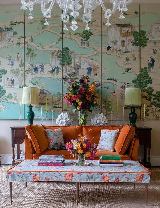 Coco Large Coffee Table Contrast Welt in Andrew Martin Wildwood Duck Egg - Hand Made in USA