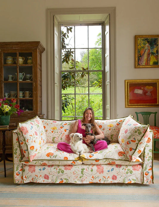 Coco 2.5 seater sofa with Contrast Welt Knife Edge cushion in Andrew Martin Wildwood Ivory - Hand Made in USA (Available for Quick Ship)