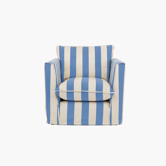 Cocobella Armchair Slip Cover in Cornish Blue Stripe - Hand Made in USA