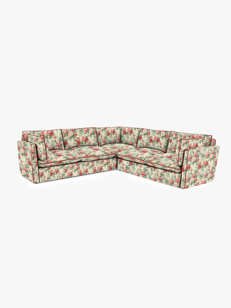 Cocobella 3 x 3 seater sofa in English Garden Classic Rose with Rosewood Velvet Trim - Hand Made in USA