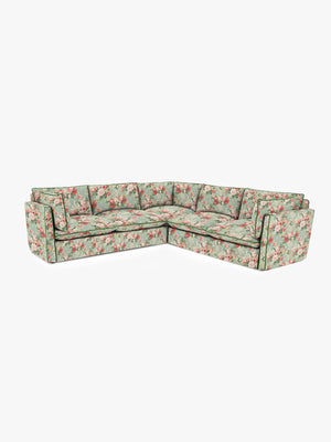 Cocobella 3 x 3 seater sofa in English Garden Grey Skies with Green Tea Velvet Trim - Hand Made in USA