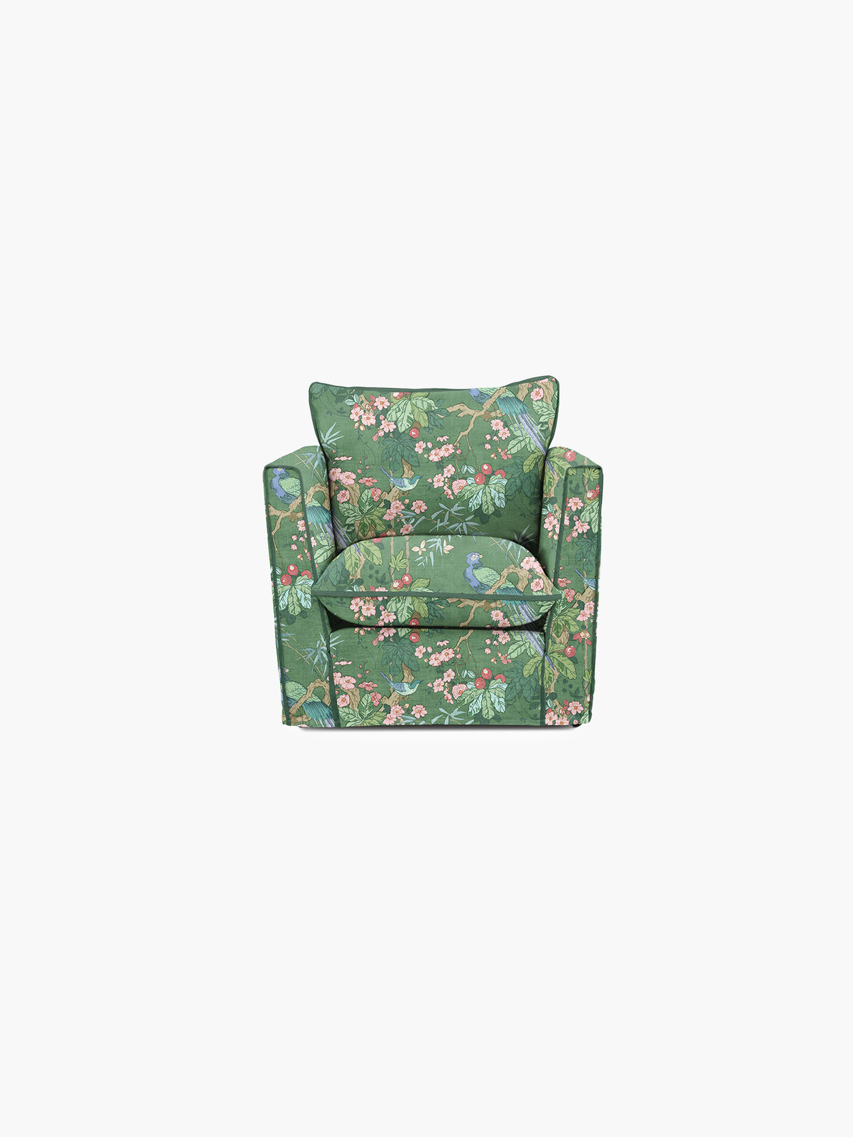 Cocobella Armchair in Belleville Juniper with Pine Velvet Trim - Hand Made in USA