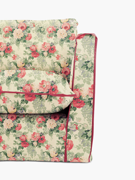 Cocobella LH 3 x 2 seater sofa in English Garden Classic Rose with Rosewood Velvet Trim - Hand Made in USA