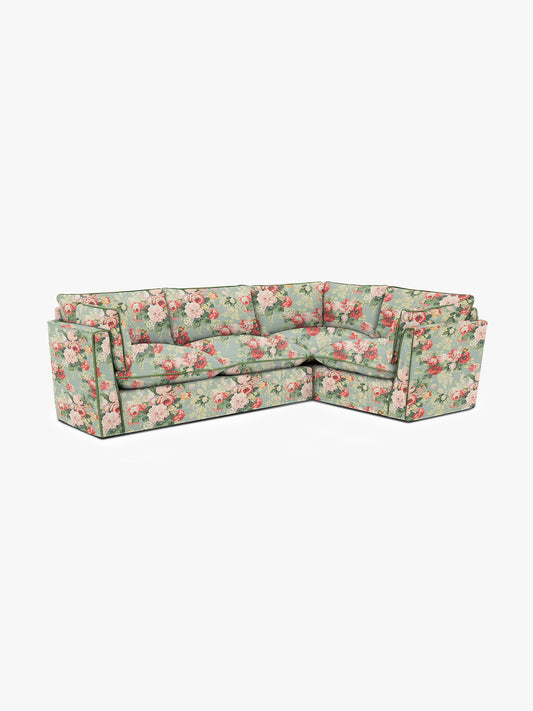 Cocobella LH 3 x 2 seater sofa in English Garden Grey Skies with Green Tea Velvet Trim - Hand Made in USA