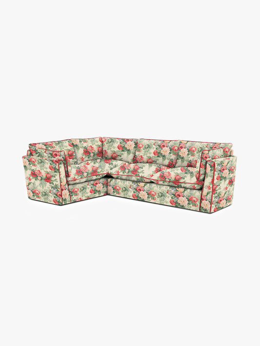 Cocobella RH 2 x 3 seater sofa in English Garden Classic Rose with Rosewood Velvet Trim - Hand Made in USA