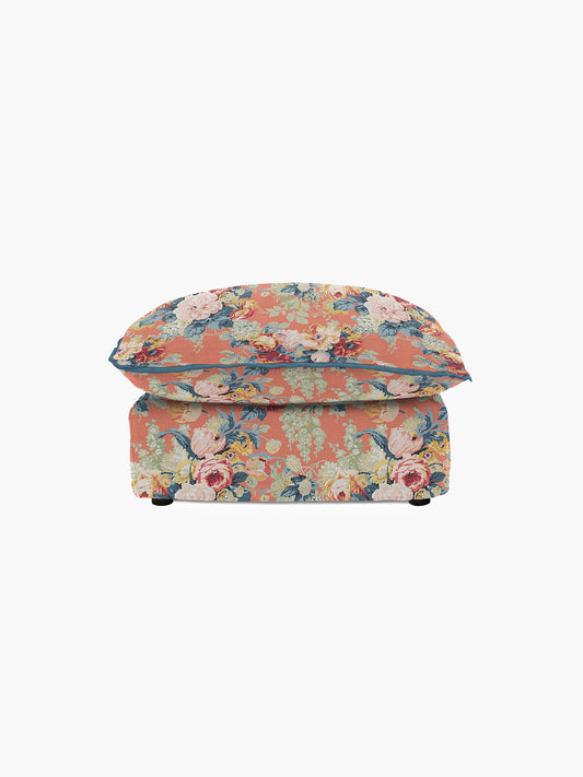 Cocobella Footstool in English Garden Coral Orange with Lagoon Velvet Trim - Hand Made in USA