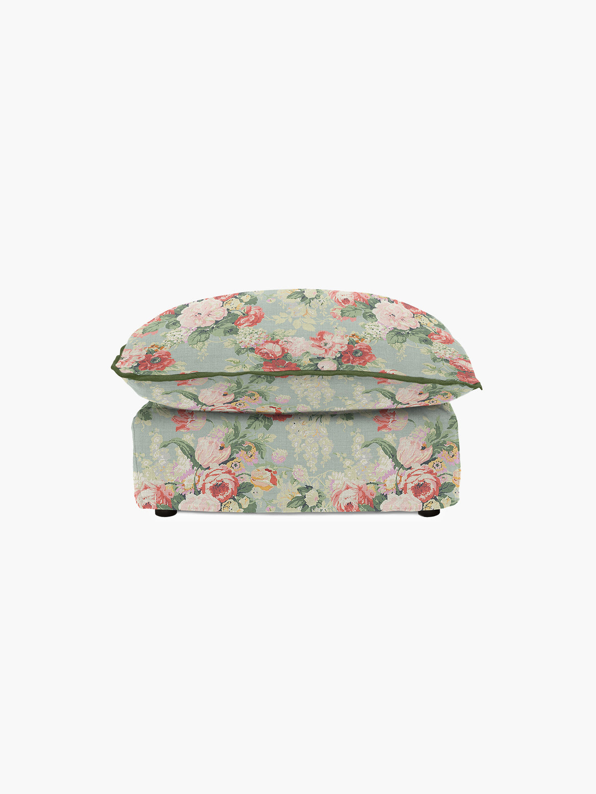 Cocobella Footstool in English Garden Grey Skies with Green Tea Velvet Trim - Hand Made in USA