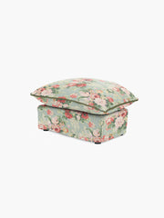 Cocobella Footstool in English Garden Grey Skies with Green Tea Velvet Trim - Hand Made in USA