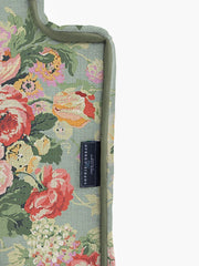 Cocobella Footstool in English Garden Grey Skies with Green Tea Velvet Trim - Hand Made in USA