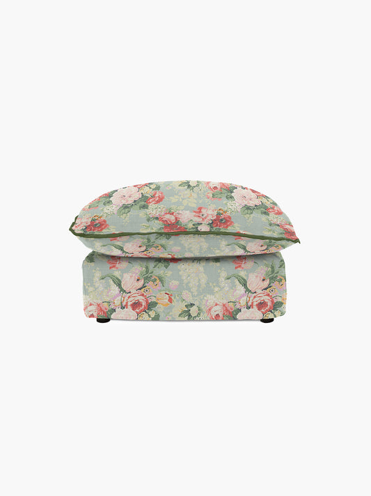 Cocobella Footstool in English Garden Grey Skies with Green Tea Velvet Trim - Hand Made in USA