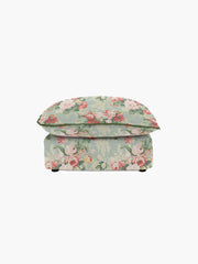 Cocobella Footstool in English Garden Grey Skies with Green Tea Velvet Trim - Hand Made in USA