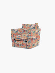 Cocobella Armchair in English Garden Coral Orange with Lagoon Velvet Trim - Hand Made in USA