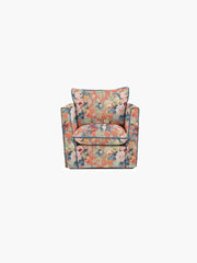 Cocobella Armchair in English Garden Coral Orange with Lagoon Velvet Trim - Hand Made in USA