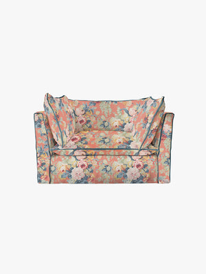 Cocobella Loveseat in English Garden Coral Orange with Lagoon Velvet Trim - Hand Made in USA