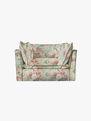Cocobella Loveseat in English Garden Grey Skies with Green Tea Velvet Trim - Hand Made in USA