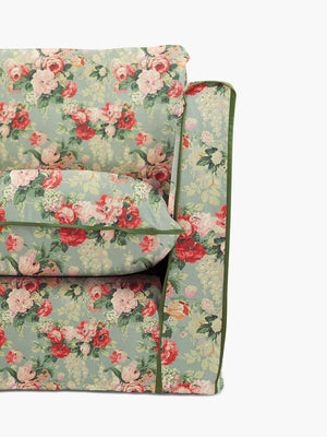 Cocobella Loveseat in English Garden Grey Skies with Green Tea Velvet Trim - Hand Made in USA