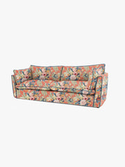 Cocobella 3.5 Seater Sofa in English Garden Coral Orange with Lagoon Velvet Trim - Hand Made in USA