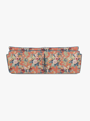 Cocobella 3.5 Seater Sofa in English Garden Coral Orange with Lagoon Velvet Trim - Hand Made in USA