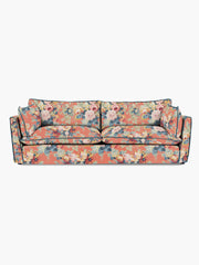 Cocobella 3.5 Seater Sofa in English Garden Coral Orange with Lagoon Velvet Trim - Hand Made in USA
