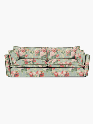 Cocobella 3.5 Seater Sofa in English Garden Grey Skies with Green Tea Velvet Trim - Hand Made in USA