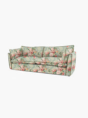 Cocobella 3.5 Seater Sofa in English Garden Grey Skies with Green Tea Velvet Trim - Hand Made in USA