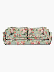 Cocobella 3.5 Seater Sofa in English Garden Grey Skies with Green Tea Velvet Trim - Hand Made in USA