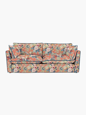 Cocobella 3 Seater Sofa in English Garden Coral Orange with Lagoon Velvet Trim - Hand Made in USA