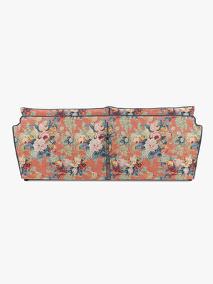 Cocobella 3 Seater Sofa in English Garden Coral Orange with Lagoon Velvet Trim - Hand Made in USA