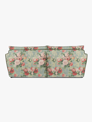 Cocobella 3 Seater Sofa in English Garden Grey Skies with Green Tea Velvet Trim - Hand Made in USA