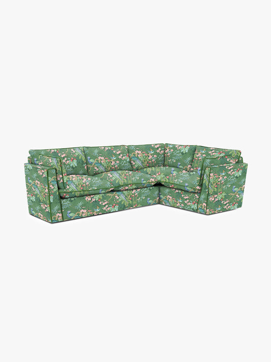 Cocobella LH 3 x 2 seater sofa in Belleville Juniper with Pine Velvet Trim - Hand Made in USA