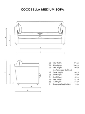 Cocobella 2.5 Seater Sofa in English Garden Classic Rose with Rosewood Velvet Trim - Hand Made in USA