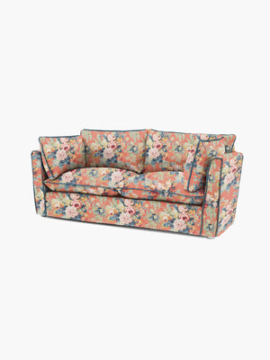 Cocobella 2.5 Seater Sofa in English Garden Coral Orange with Lagoon Velvet Trim - Hand Made in USA