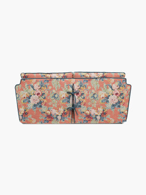 Cocobella 2.5 Seater Sofa in English Garden Coral Orange with Lagoon Velvet Trim - Hand Made in USA