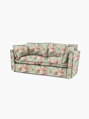 Cocobella 2.5 Seater Sofa in English Garden Grey Skies with Green Tea Velvet Trim - Hand Made in USA