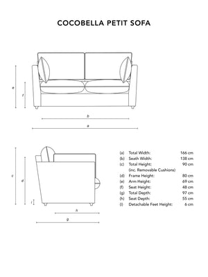 Cocobella 2 Seater Sofa in Belleville Juniper with Pine Velvet Trim - Hand Made in USA