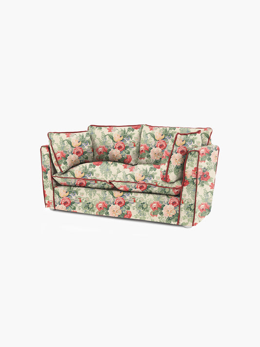 Cocobella 2 Seater Sofa in English Garden Classic Rose with Rosewood Velvet Trim - Hand Made in USA