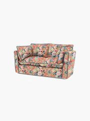 Cocobella 2 Seater Sofa in English Garden Coral Orange with Lagoon Velvet Trim - Hand Made in USA