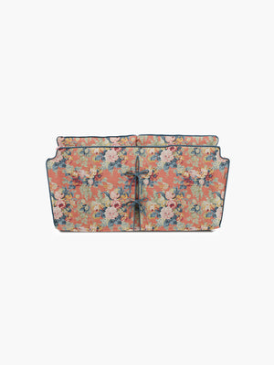 Cocobella 2 Seater Sofa in English Garden Coral Orange with Lagoon Velvet Trim - Hand Made in USA
