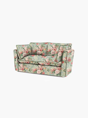 Cocobella 2 Seater Sofa in English Garden Grey Skies with Green Tea Velvet Trim - Hand Made in USA