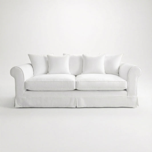 Barton 3 Seater Sofa in Cotton Linen Snow Drop - Handmade to Order in the USA