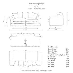 Barton Large Sofa with Big Back Cushions in Wildwood Ivory - Hand Made in USA