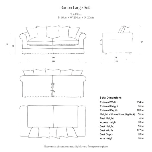 Barton 3 Seater Sofa in Cotton Linen Snow Drop - Handmade to Order in the USA