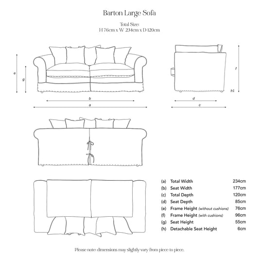 Barton Large Sofa with Scatter Cushions in Cotton Linen Evergreen - Hand Made in USA
