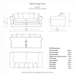 Barton Large Sofa with Big Back Cushions in Cotton Linen Sunflower - Hand Made in USA