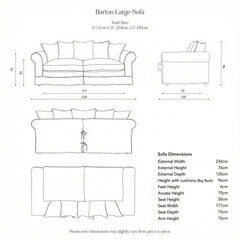 Barton Large Sofa with Big Back Cushions in Cotton Linen Sunflower - Hand Made in USA